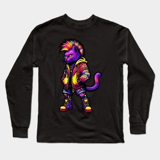 male Neon Punk Cat Punks Not Dead Long Sleeve T-Shirt